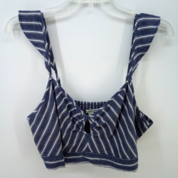 AEO Chambray Striped Crop Top Smocked Cotton Blend 2016 L American Eagle - Picture 6 of 16